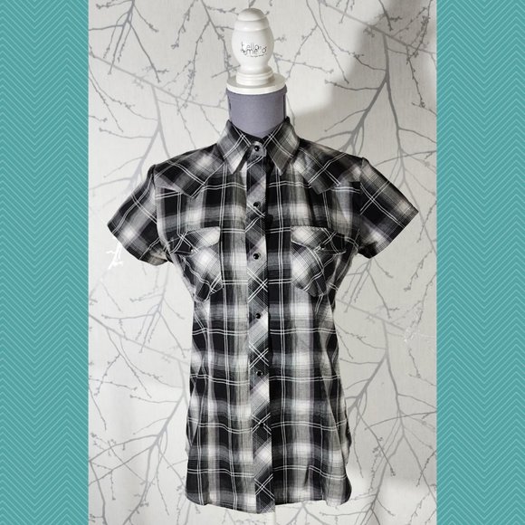 Roper Black Plaid Pearl Snap Western Blouse - Picture 1 of 5